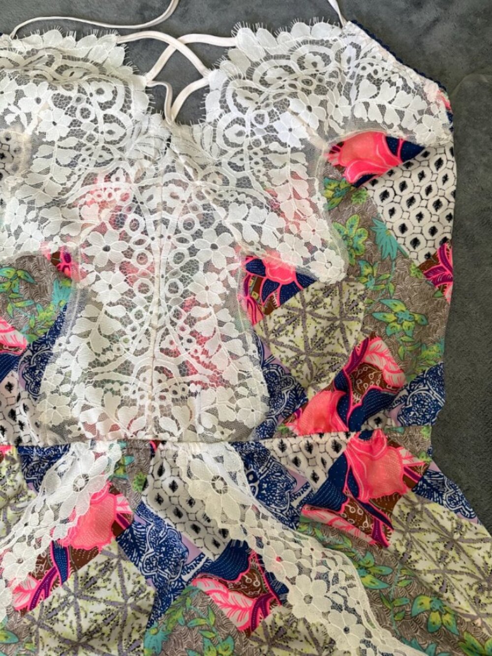NWT Victoria's Secret Patchwork Lace Halter Teddy Romper (M) - Picture 2 of 7